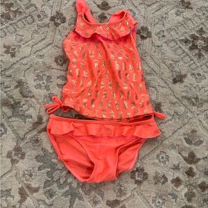 Kids Swimwear Set in Coral and Gold